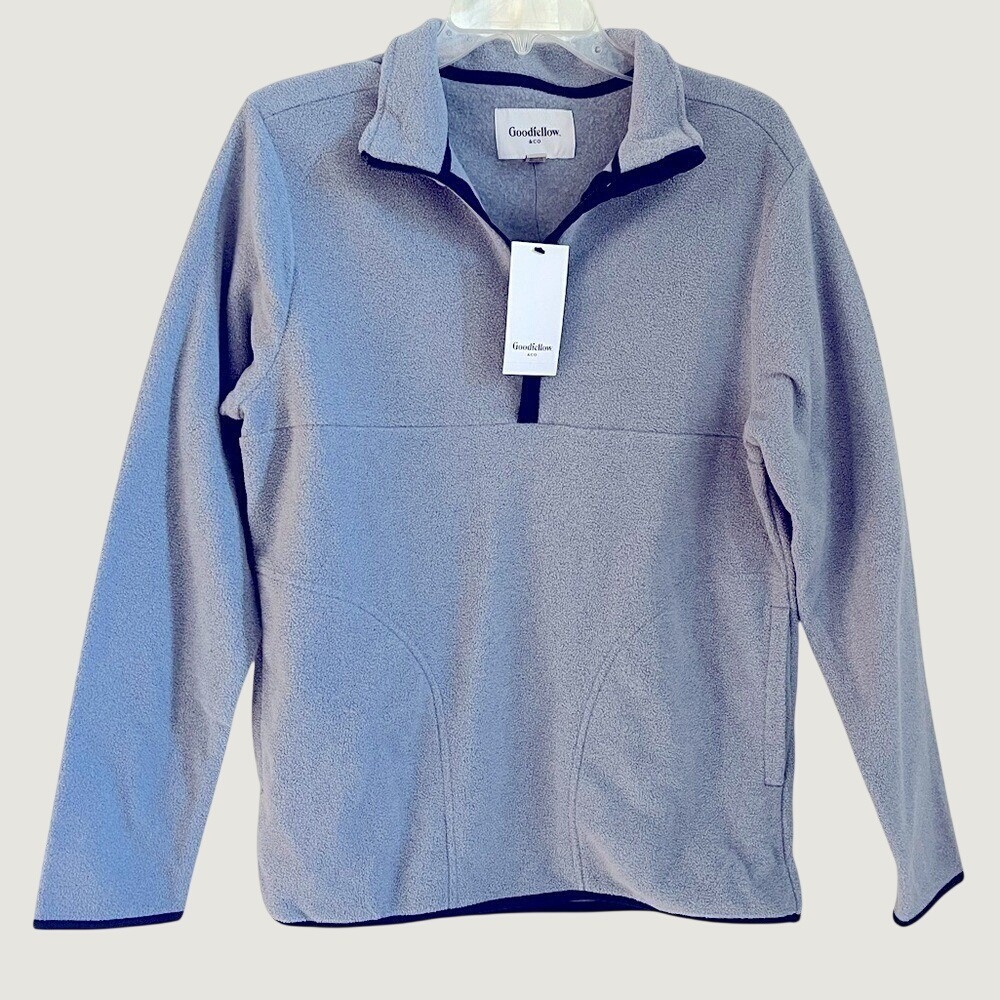 Goodfellow Quarter Zip Fleece Sweatshirt Mens Small Blue Relaxed Fit Cozy NWT